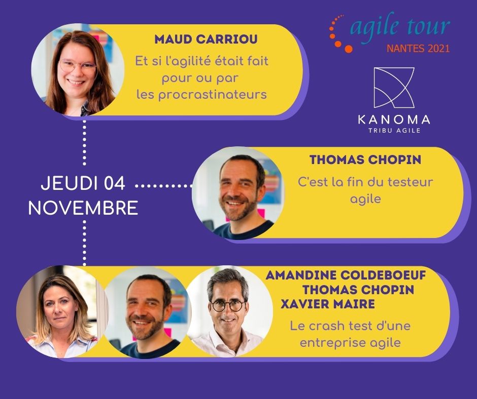 VOUS FAITES QUOI JEUDI &amp; VENDREDI ?
Retrouvez nos agilistes kanomiens à l'<a href="/agiletour/">Agile Tour</a> #Nantes les 4 &amp; 5 novembre à l'<a href="/IUTNantes/">IUTNantes</a>