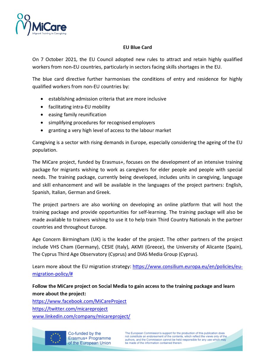 MiCare - Migrant Training in Caregiving tweet media