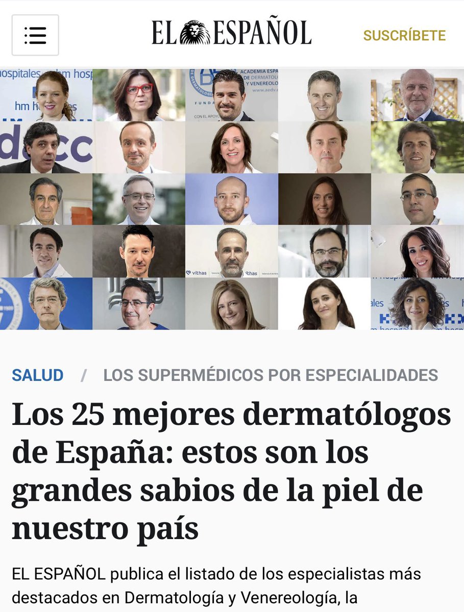 SergioVanoG's tweet photo. El diario @elespanol_es publicó ayer el listado de los 25 mejores dermatólogos de 🇪🇸.
Todo un honor estar ahí, con compañeros tan prestigiosos!🔝
Aunque echo de menos muchos otros dermatólogos excepcionales! 🙏🏻
#TricoHRC #GrupoPedroJaen #dermatologia

https://t.co/0IUY6W0XiH https://t.co/U6IAcWMWNc