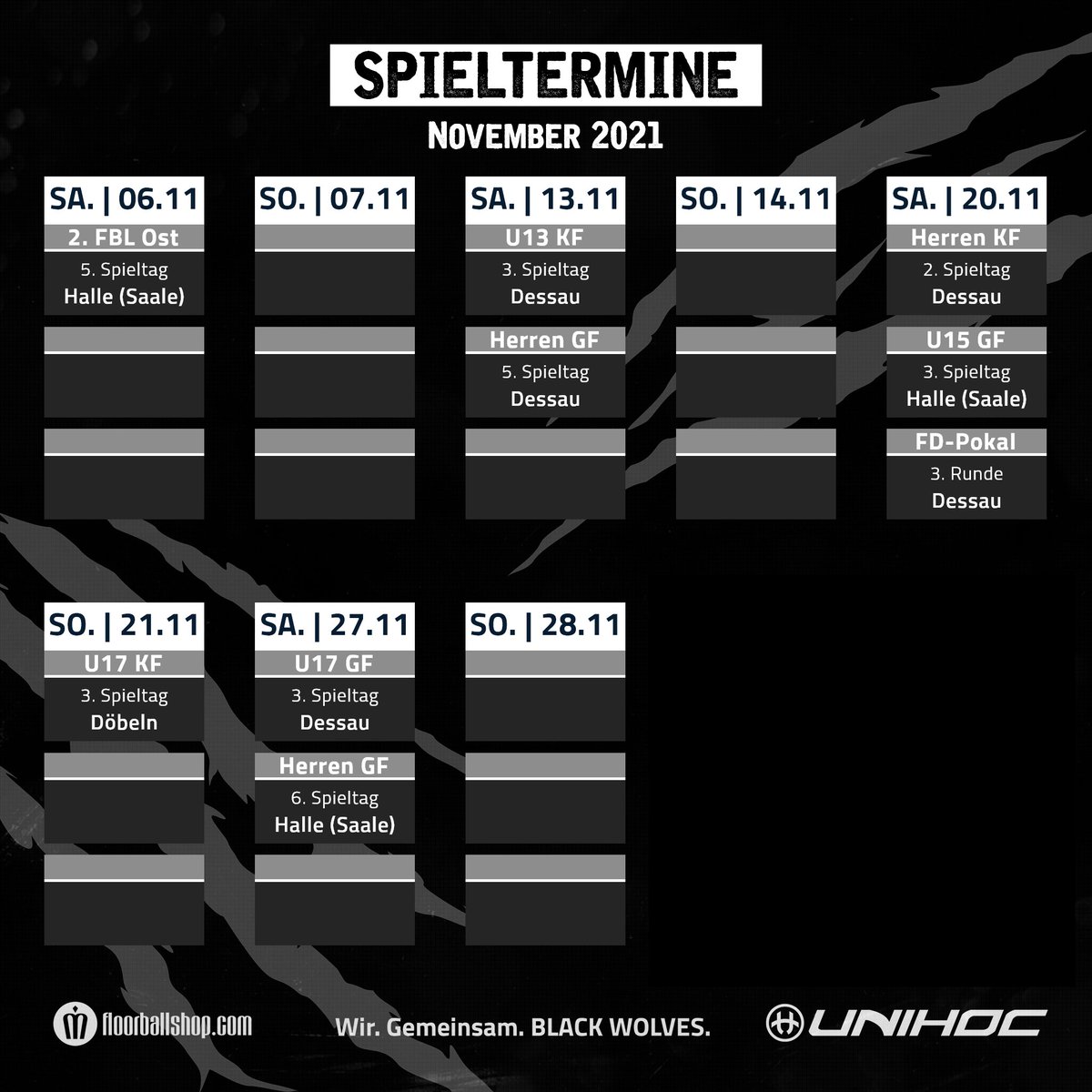 FloorballDessau's tweet photo. ► Spieltermine im November 📆
*Spielplan U9 / U11 folgen noch, sobald sie im Saisonmanager eingetragen sind.

#floorballdessau #blackwolves #psv90dessau #spieltag #spieltermine #floorball #unihockey #salibandy #innebandy #salming #unihoc #sachsenanhalt #fvsa #dessau https://t.co/d9R5mJYcbn