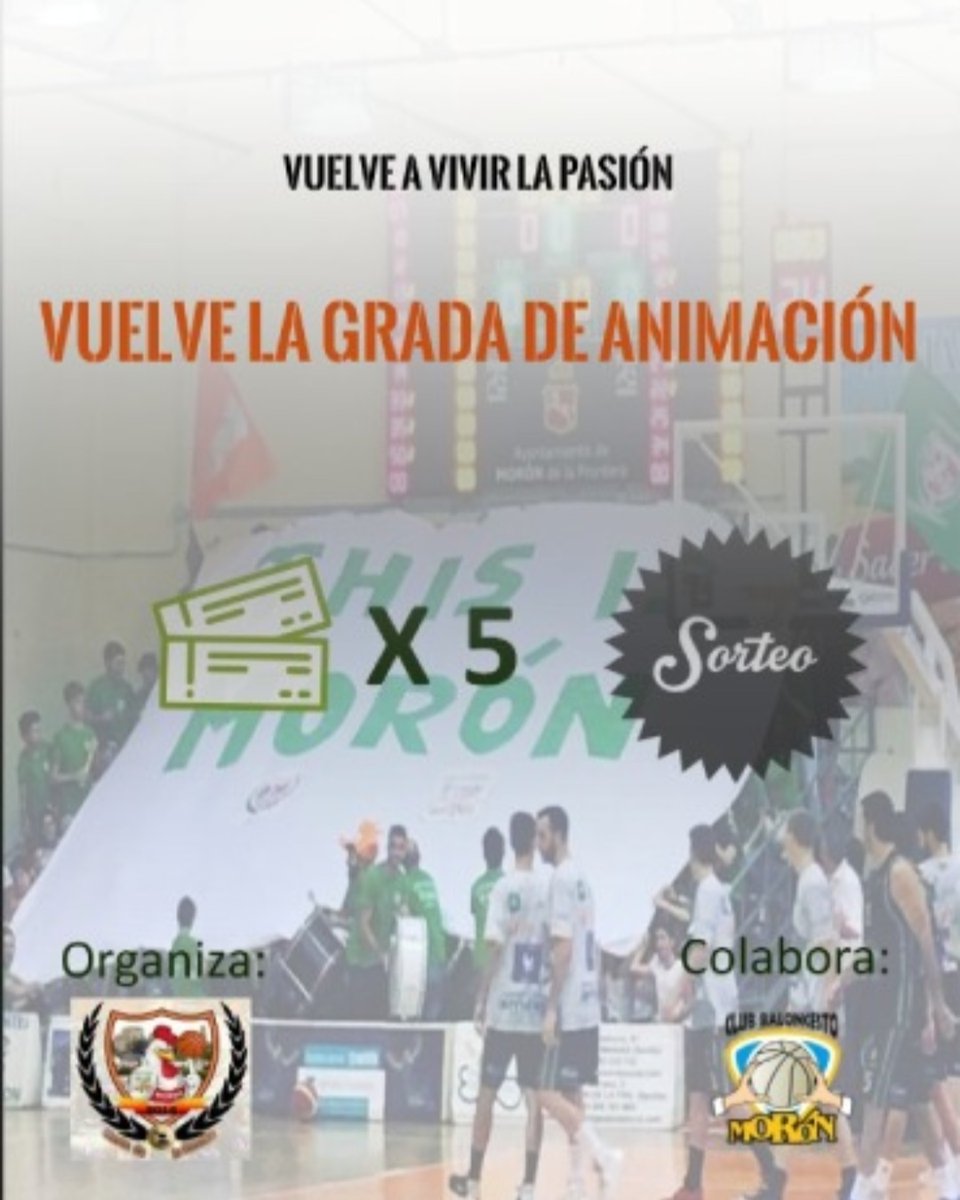 Sorteamos 5 entradas dobles para el partido del <a href="/cbmoron/">C.B. Morón</a>, haz RT para participar. El sorteo finaliza el jueves a las 18:00. #VamosMiMoron #LlenarElAlameda