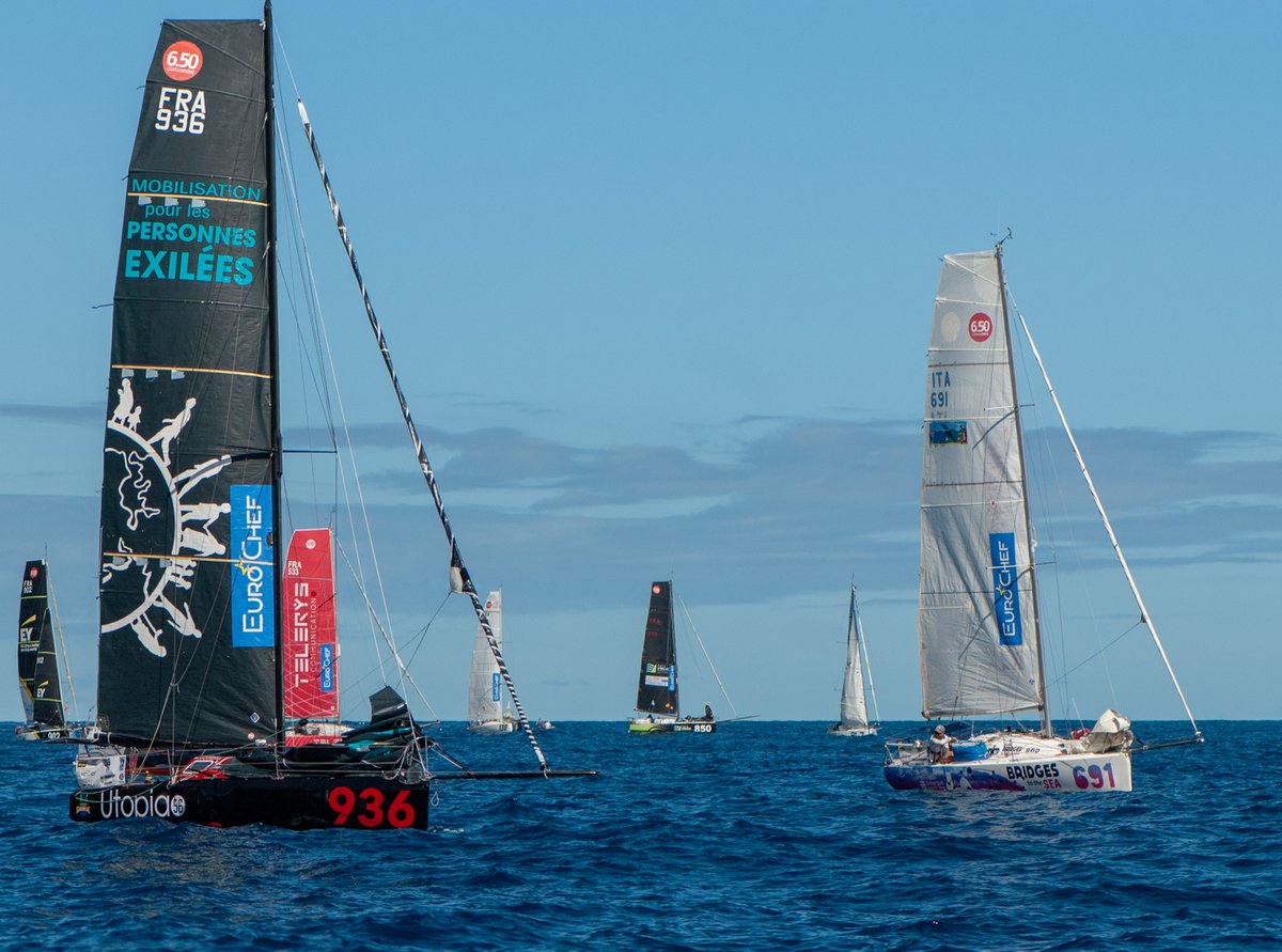 🏁 [ DEPARTURE - LEG 2 ] ⛵️ @MiniTransat2021 
And they are off again... Jay was ready to take on the 2nd leg, with his boat #COCOTOPIA he was happy and excited to cross the Atlantic on the boat he built, caring the message of freedom and the name of the association <a href="/Utopia_56/">Utopia 56</a>