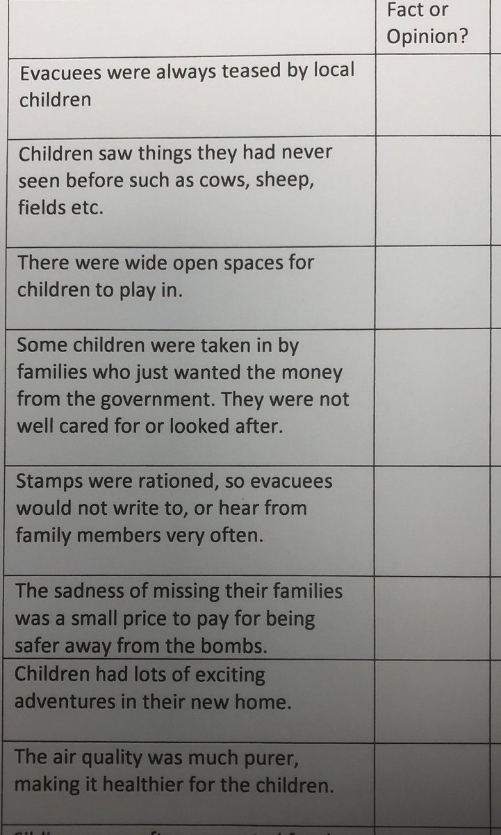 JESSPrimaryYR6's tweet photo. Was it the right to evacuate children during WW2?

Some fascinating discussions about the reasons for and against sending children out of the cities in 1939.

We used both facts and opinions to support our views. #jessenglish #jesstheme https://t.co/g4mEhaaXwF