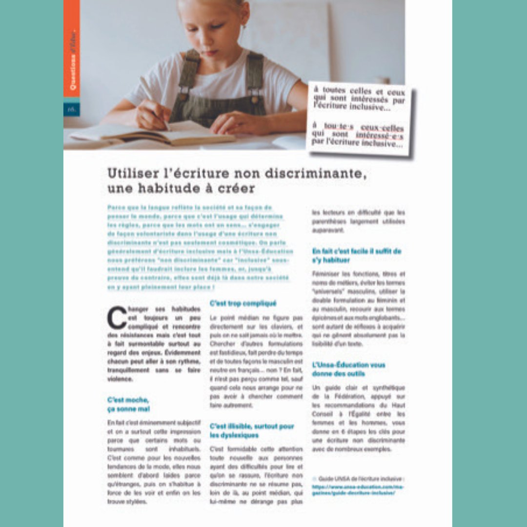 UNSA_Education's tweet photo. Retrouvez Stéphanie de Vanssay dans #1minAvec qui présente un article sur l#écriture #NonDiscriminante. C'est dans le magazine @QuestionsDeduc (QDE) de notre secteur Éducation et Culture 👉 https://t.co/4QgT9laIOk
Consultez et téléchargez le QDE ici : https://t.co/gFVKmVARsx https://t.co/kuOlHrNIlk