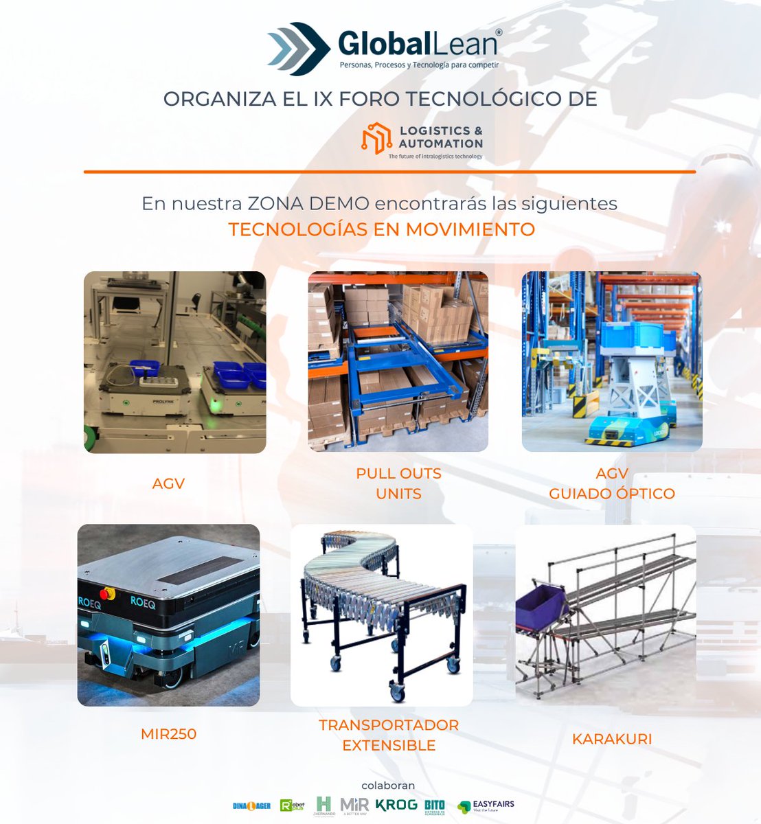GlobalLean's tweet photo. Te presentamos las tecnologías en movimiento que podrás encontrar en la zona DEMO que organizamos dentro del Foro Tecnológico en @LogisticsIberia  
¿Quieres conocer sus beneficios? ¡No te despegues de nuestras redes! En los próximos días iremos contándote más novedades ✅ https://t.co/xcyIdPMIIh