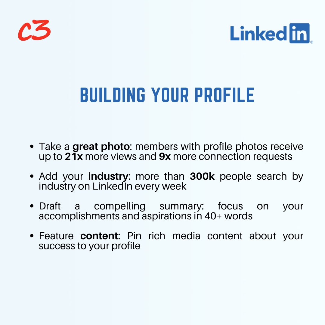 wegrowwithc3's tweet photo. If you missed our workshop on how to Enhance your Professional Brand on @LinkedIn we got you covered! 
We circled the top tips for you to help you build a strong profile, expand your network and engage with the right people on LinkedIn.  

#WeGrowWithC3 @LinkedInMENA https://t.co/SCmvLcY59N