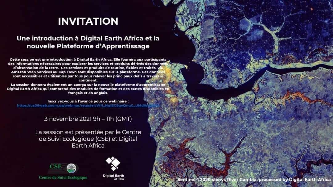 Csesenegal's tweet photo. Bonjour, nous avons le plaisir de vous envoyer une invitation au nom du CSE et de DE Afrique pour participer au webinaire d'introduction qui aura lieu le 3 et le 5 novembre 2021. 

Le lien d'inscription au webinar en Francais:

https://t.co/7EQVWiw2wo

@DEarthAfrica https://t.co/9yTZupXbwh