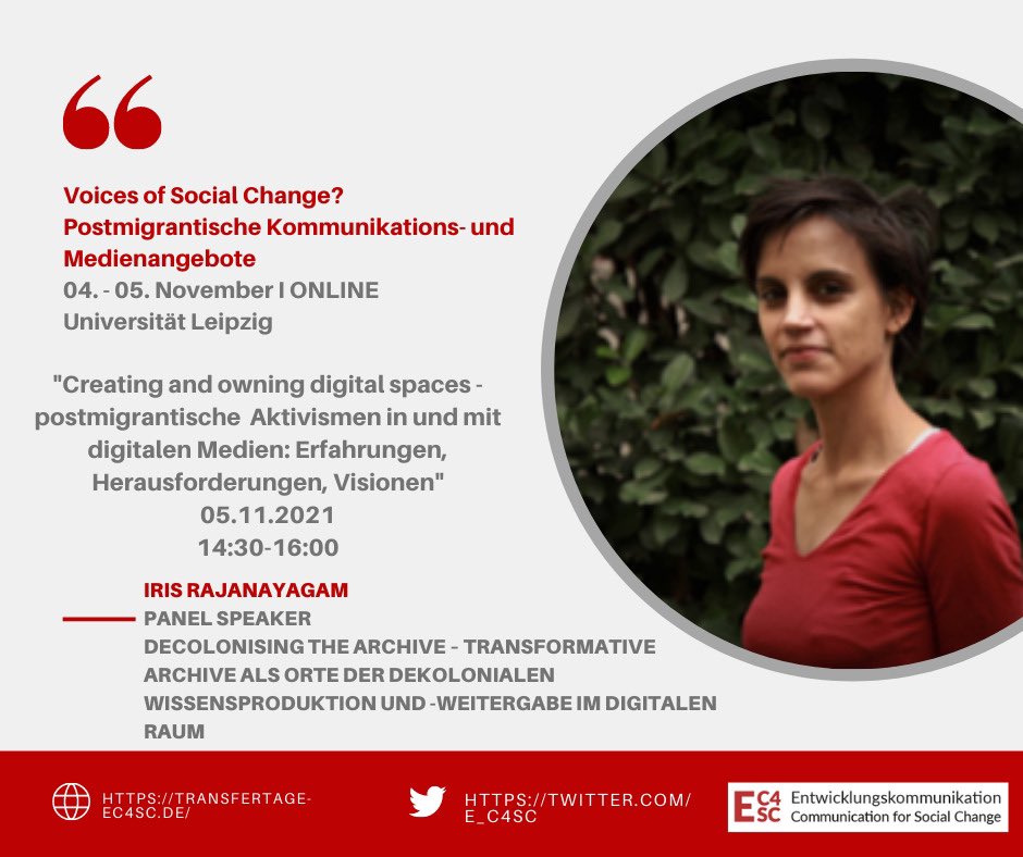 Wir freuen auf das Thema „Decolonising the archive – transformative Archive als Orte der dekolonialen Wissensproduktion und -weitergabe im digitalen Raum“ vorgestellt von Iris Rajanayagam bei unserer 2. EC4SC Tagung.