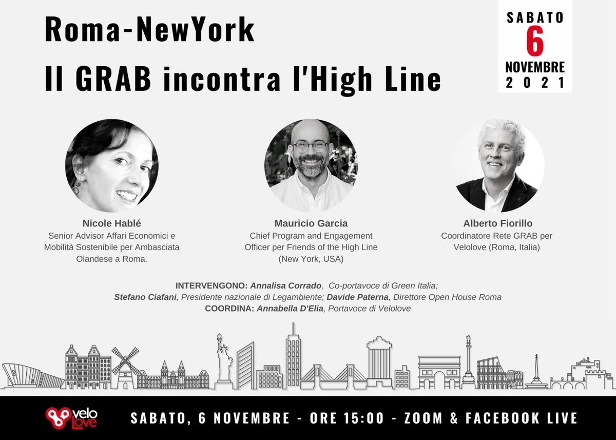 Cittadini progettano infrastrutture per le città: #Roma | #NewYork.
Sabato 0️⃣6️⃣ <a href="/GRAB_Roma/">GRAB</a> 🇮🇹 incontra <a href="/highlinenyc/">The High Line</a> 🇺🇸
Link per registrarsi e seguire l’evento
us02web.zoom.us/webinar/regist…