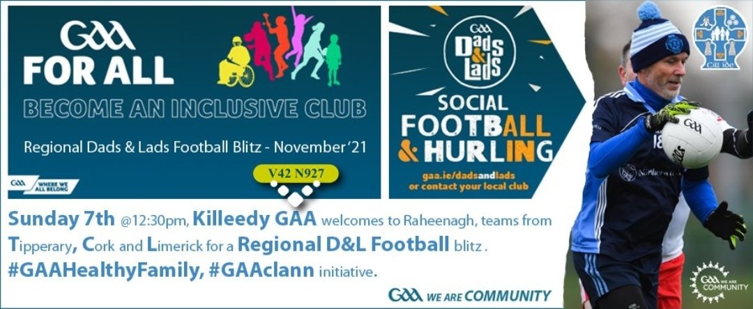 Majella Scanlon🇳🇮 🇳🇬 🇮🇪 (@majellascanlon) on Twitter photo This Sun 12.30pm
Great excitement in <a href="/killeedygaa/">🇳🇮🇳🇮Killeedy Gaa🇳🇮🇳🇮</a> this wk with the build up to inaugural Regional Dad's & Lad's Football Blitz, organised by <a href="/killeedygaaHWB/">Killeedy GAA H & WB</a> & supported by <a href="/LKHealthyGAA/">Limerick GAA Health & Wellbeing</a> & <a href="/CrokePark/">Croke Park</a>.We welcome teams from <a href="/OfficialCorkGAA/">Cork GAA</a> <a href="/TipperaryGAA/">Tipperary GAA</a> & <a href="/LimerickCLG/">Limerick GAA</a>. #GAAClann This Sun 12.30pm
Great excitement in <a href="/killeedygaa/">🇳🇮🇳🇮Killeedy Gaa🇳🇮🇳🇮</a> this wk with the build up to inaugural Regional Dad's & Lad's Football Blitz, organised by <a href="/killeedygaaHWB/">Killeedy GAA H & WB</a> & supported by <a href="/LKHealthyGAA/">Limerick GAA Health & Wellbeing</a> & <a href="/CrokePark/">Croke Park</a>.We welcome teams from <a href="/OfficialCorkGAA/">Cork GAA</a> <a href="/TipperaryGAA/">Tipperary GAA</a> & <a href="/LimerickCLG/">Limerick GAA</a>. #GAAClann