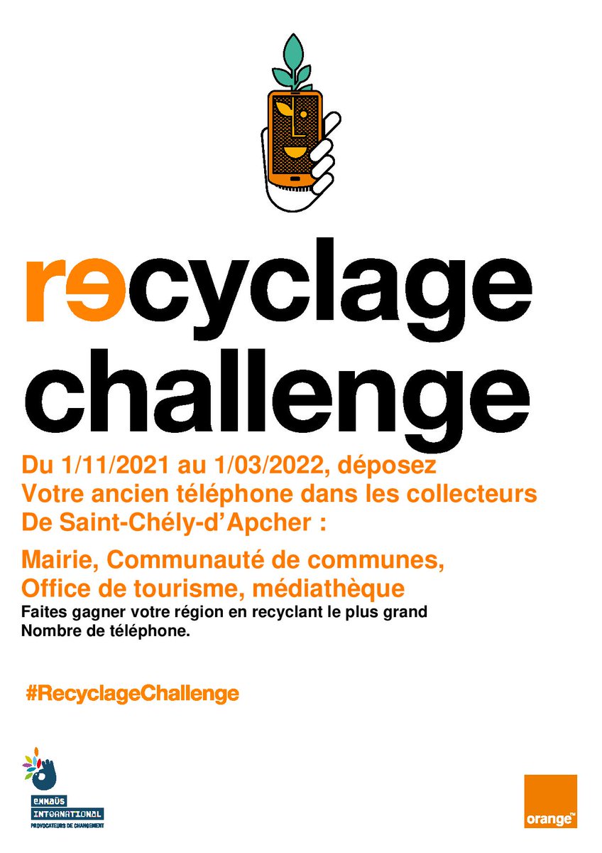 La commune de #Saintchelydapcher participe à ce challenge et plusieurs points de collecte sont installés pour collecter les téléphones et leurs accessoires, peu importe leur âge ou leur état. #RecyclageChallenge