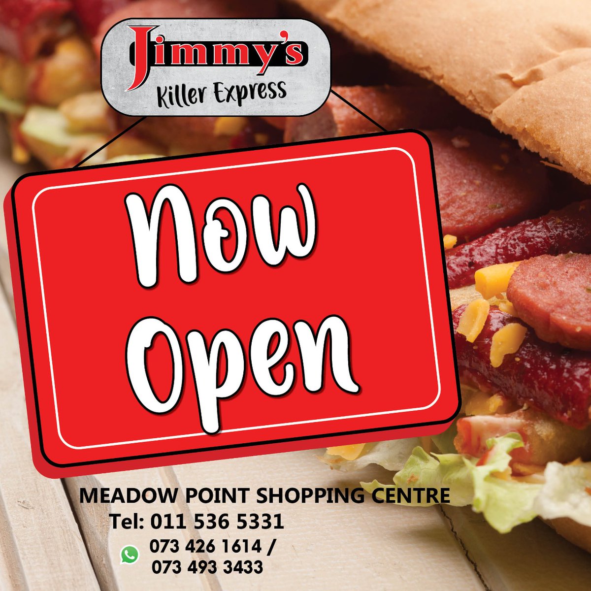JMeadowpoint's tweet photo. We are now open๐
#AddictiveTaste #JimmysKillerExpressMeadowpoint
#ThinkOwnership and #StartAStokvelToday https://t.co/uPx4j3UCdO