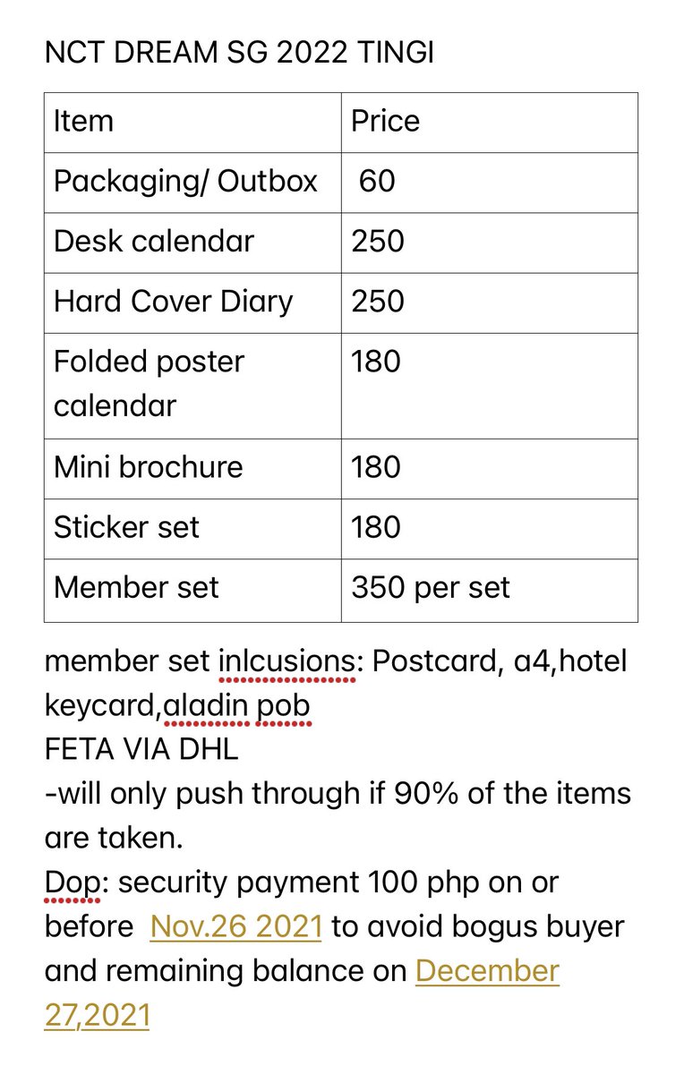 jww_is_jeonwonu's tweet photo. ic wts lfb
NCT DREAM Seasons Greetings 2022.
- prices on the 2nd pic
-FETA VIA DHL
-will only push through if 90% of the items are taken.
Dop: security payment 100 php on or before Nov. 26 rembal;Dec 27
all member sets avail
reply mine + item/memset to claim. https://t.co/YCo3RPN9O0