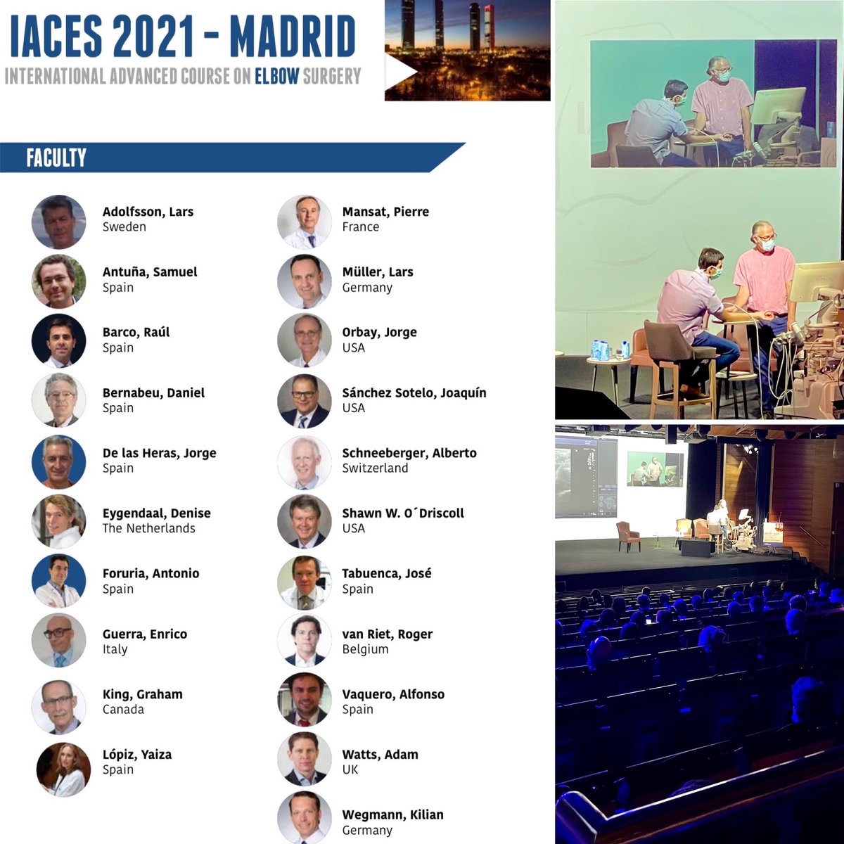 JSanchezSotelo's tweet photo. 150 #elbow surgeons at the 2021 #iaces course in #madrid - great kick-off with live physical examination and live ultrasound demos @BarcoLaakso and Samuel Antuña https://t.co/70EbDiVDBa