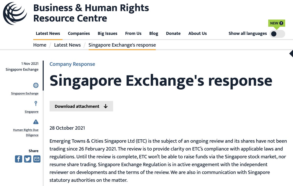 JusticeMyanmar's tweet photo. .@BHRRC invited @SGX, Emerging Towns &amp; Cities (ETC) and RHT Capital (ETC's sponsor) to respond to legal memo that found SGX has int. law obligations for listing ETC. ETC is in biz w/ #Myanmar army, financing terror. SGX response👇🏽 ETC &amp; RHT didn't respond. https://t.co/gz2bYksXEA https://t.co/Vr2VAT6aPE