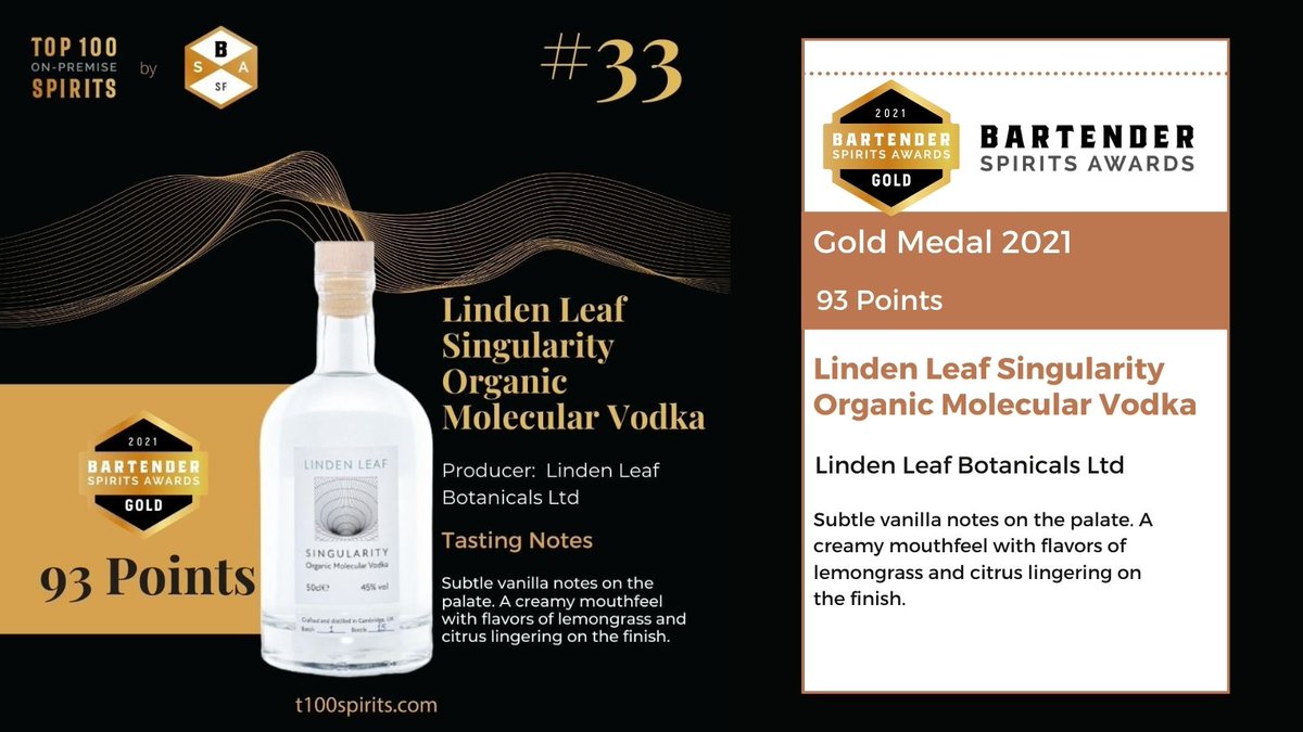 Linden Leaf Singularity Organic Molecular Vodka by #lindenleafproject won a #goldmedal at the 2021 <a href="/BartenderAwards/">Bartender Spirits Awards</a> and was placed at no. 33 in the <a href="/Top100SpiritBSA/">Top 100 On Premise Spirits</a> list!⠀⠀

Congratulations to the entire team on this victory!

#vodkamartini #martini #organicvodka #vodkacocktail