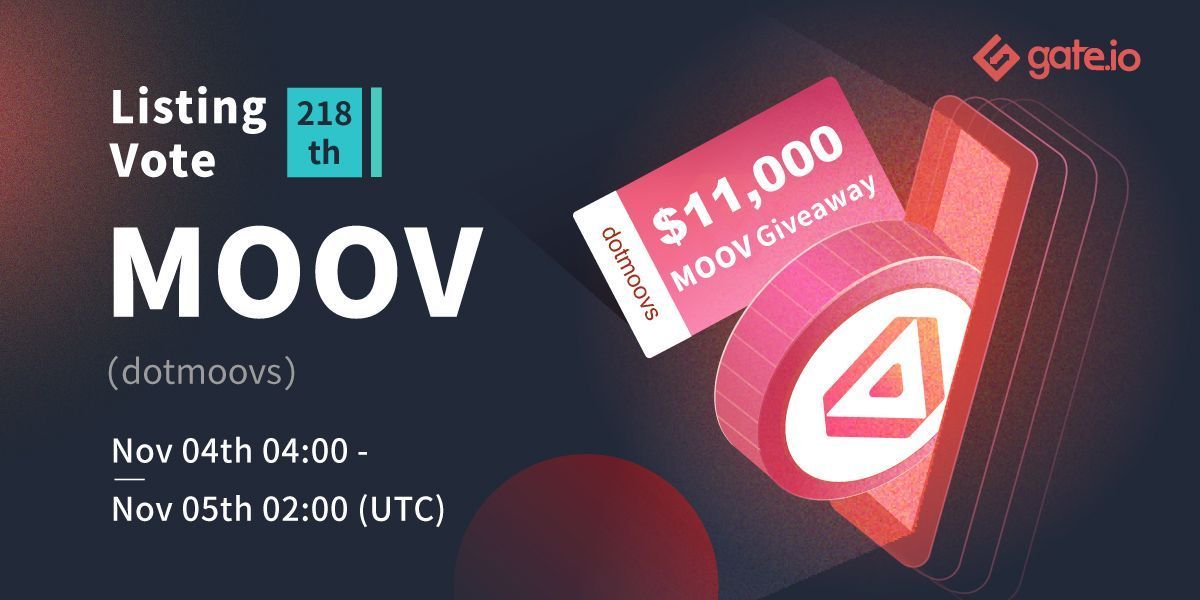 Gate's tweet photo. #Gateio New Listing Vote | @dotmoovs

Time: Nov 4th 04:00 - Nov 5th 02:00 UTC

Vote for $MOOV &amp; Share $5K Prize Pool
$3K Rewards For Top 600 Depositors
$1K For New Users
$2K Rewards #MOOV #giveaway 

Vote: https://t.co/rX4k1kjOHO
Details: https://t.co/clJb7YQT7x https://t.co/evURk1aZax