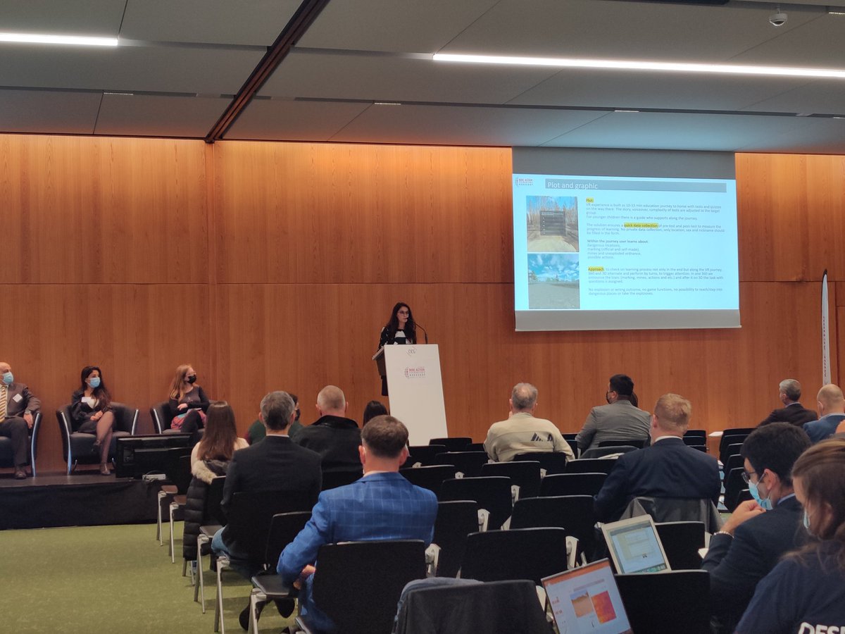 theGICHD's tweet photo. First panel of the day is in full swing on #EORE through #technology. @UNICEF in Ukraine and  @UNMAS  in Somalia present on #VirtualReality  and #riskeducation talking devices. Stay tuned for more at the #MineActionTWS https://t.co/a24feIPVrh