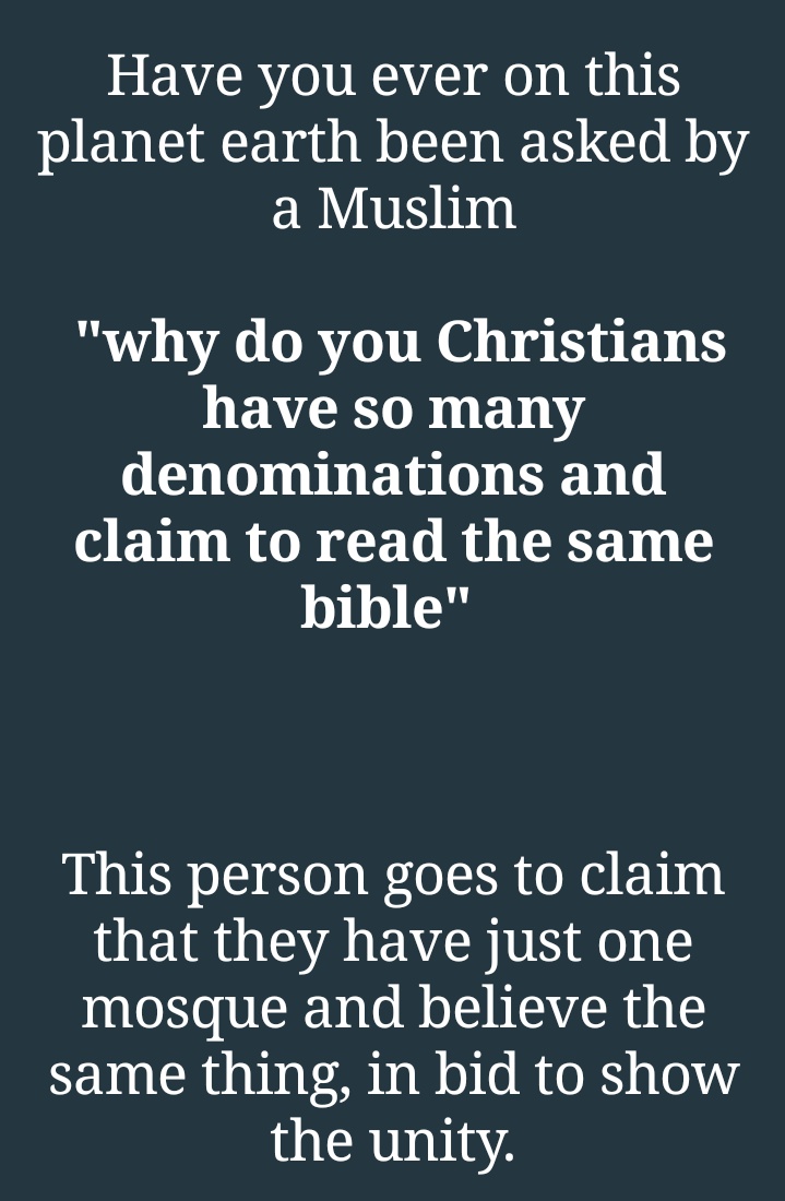 __Apologia's tweet photo. "Why do Christians have different denominations and they read the same bible" https://t.co/UIBGRHjO8C