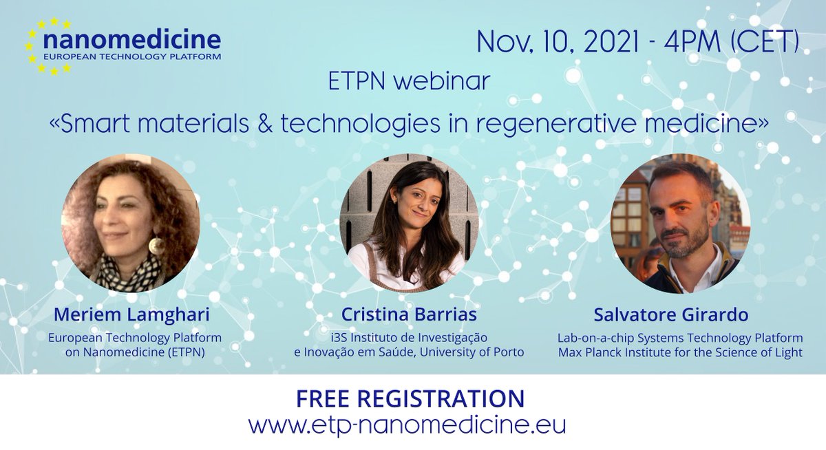 etpnanomedicine's tweet photo. Register for free! ETPN webinar "Smart #materials & technologies in #regenerative #medicine" on Nov. 10 https://t.co/kHqoaprCxA
Topics: "#Microtissue engineering: building tissues from the bottom-up" & "Chips & Beads: analyzing, treating and mimicking cells for #mechanobiology". https://t.co/SOia0nqn1y