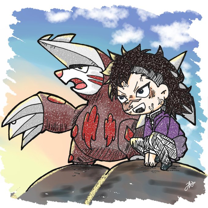 みん🐰ミニキャラ絵師さんがTwitterに投稿した不死川玄弥(鬼滅の刃)のイラスト。