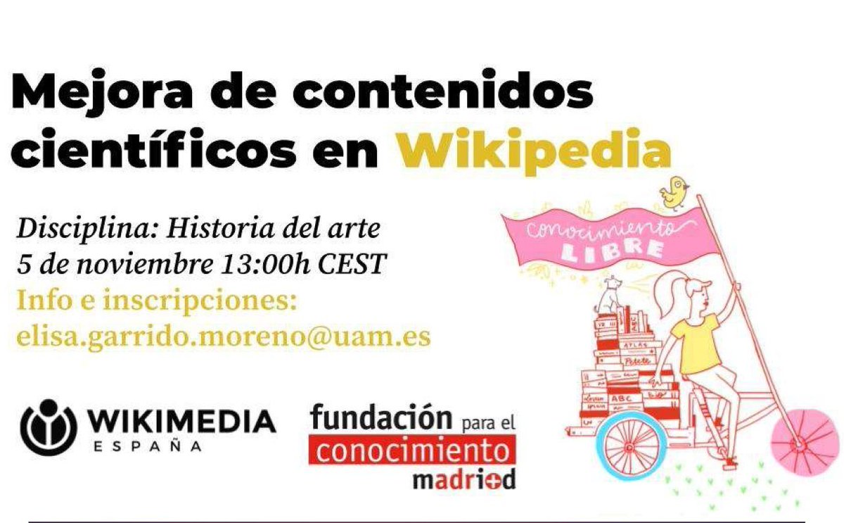 Mejora de contenidos Wikipedia para visibilizar la diversidad de género en la disciplina de Historia del Arte. En colaboración con  <a href="/vvioletauam/">Proyecto Violeta</a>
¡Ultimo día de matrícula!
#SemanaDeLaCiencia #SemanaCienciaInnovacion 
Más info: arteuam.com/taller-edicion…