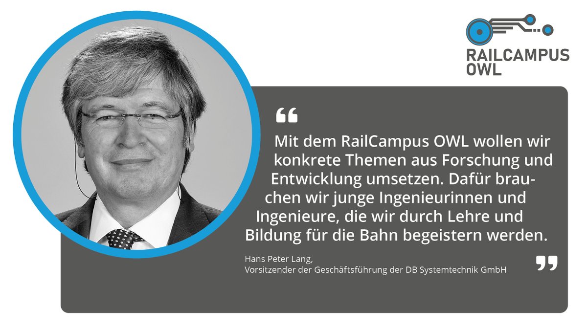 railcampus's tweet photo. Hans Peter Lang, Vorsitzender der Geschäftsführung der DB Systemtechnik, ist sich sicher, dass wir unsere Studierenden im RailCampus OWL für die Bahn begeistern werden. Die nächste Lehrveranstaltung findet am Montag statt: "Personennah- und Fernverkehr" #railcampusowl #railway https://t.co/RxBv0f3bOm