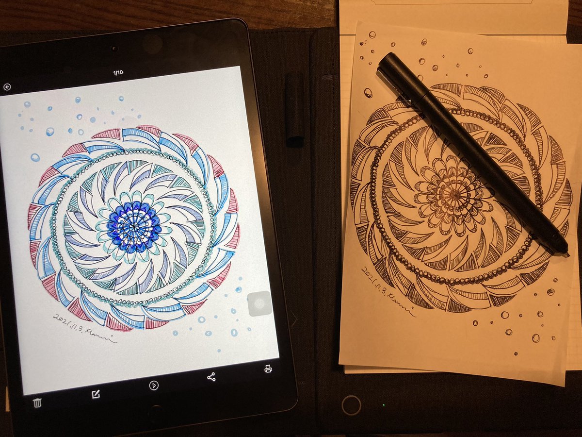 ra_takemu's tweet photo. 冬になると遊びだす
文具で遊ぶ時間*竹村流ペン曼荼羅
デジタル版
T–noteは、紙に書きながらiPadやiPhoneに取り込まれてデジタル化できます✨

#tnote 
#smartnote
#smartnotepad
#ツバメノート

#曼荼羅アート
#ペン曼荼羅 
#文具で遊ぶ時間 
#竹村流ペン曼荼羅
#通信講座 https://t.co/MYKQghhIbf