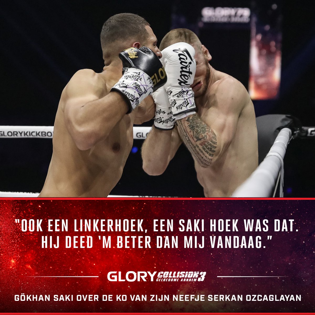 GLORY_NL's tweet photo. 𝐓𝐑𝐎𝐓𝐒! ❤️ @gokhantherebel herkent zijn linkerhoek in de keiharde KO beuk van zijn (aangetrouwde) neefje Serkan Ozcaglayan! 🧨
#COLLISION3 https://t.co/QJ3vaS3lIG