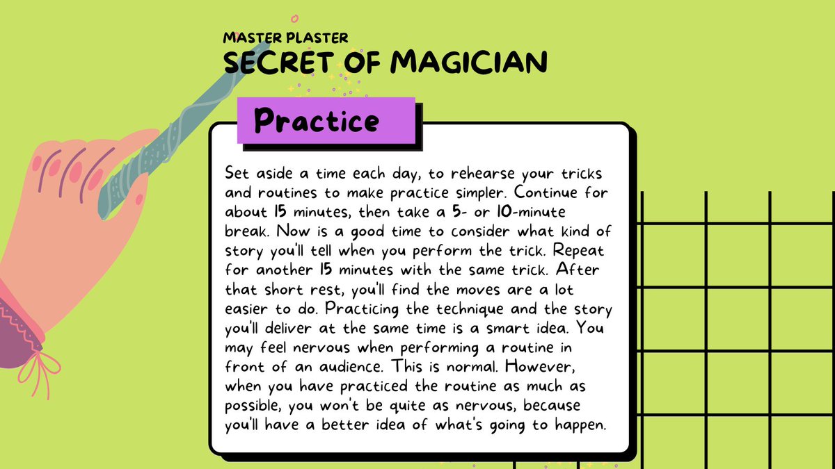 MasterPlasterSM's tweet image. So you’d like to learn some magic? Great! Here are some success guidelines. 🧙✨

#MagicForKids #RulesOfMagician #SecretOfMagician #MasterPlaster #Magic #Magician