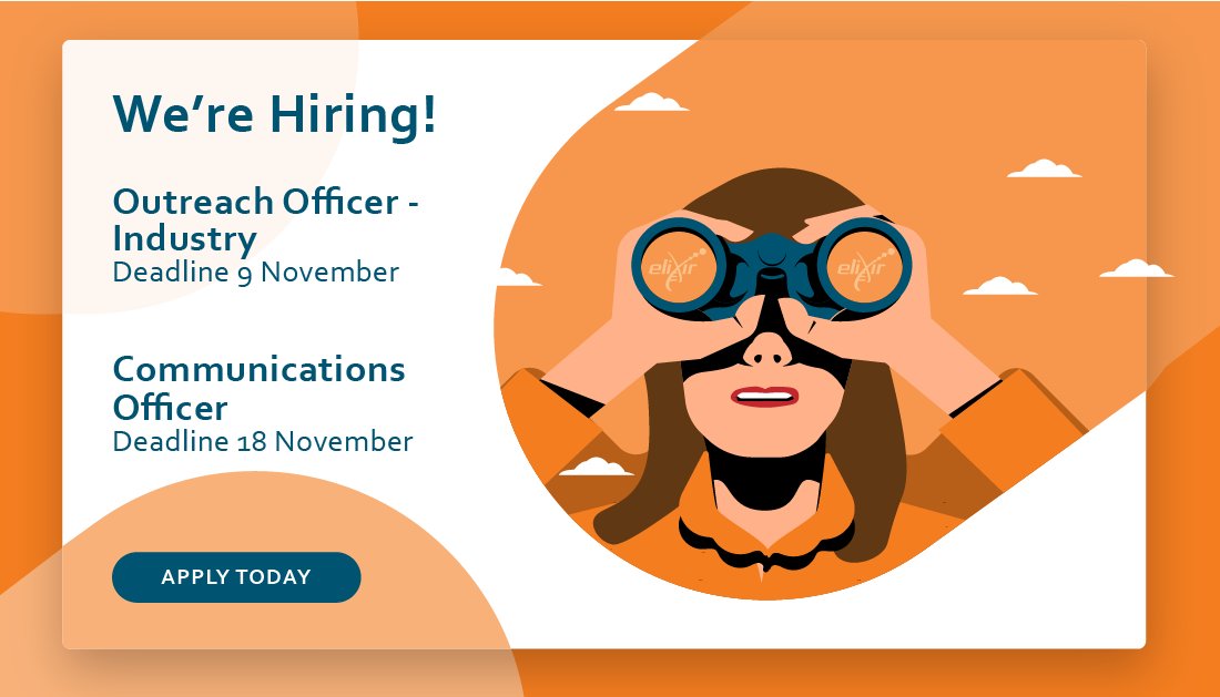We're #hiring! 
Interested in #outreach &amp; #scicomm? What about #opendata, #genomics, #bioinformatics? Check out these #jobs 👇

🔸 Outreach Officer - #Industry, closes 9️⃣ November, bit.ly/industry_job 
🔸 Communications Officer, closes 1️⃣8️⃣ November, bit.ly/ELIXIRComms_job