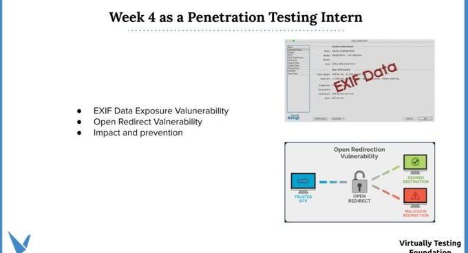 Adithya36194385's tweet photo. It has been an exciting week at @VTFoundation.In this 4th week I learned about Open redirect vulnerability and EXIF data exposure.#VTfoundation #VTFOct21 #internship https://t.co/oDEn5Uvnju