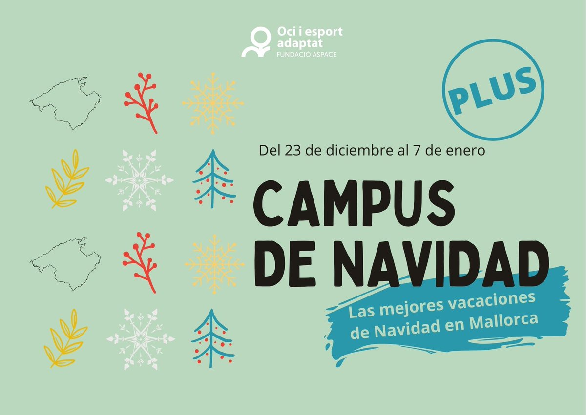 aspaceib's tweet photo. [#OcioAspace] 🎅🧑‍🎄 ¡Se acerca el Campus de Navidad!
✅ Campus Mini
✅ Campus Plus

Más detalles:

📅 Del 23 al 7 de enero (Consulta el calendario en las imágenes)
📲 Apúntate antes  del 18 de noviembre
ℹ 603 758 351 o ocio@aspaceib.org https://t.co/NVi5djwt0k