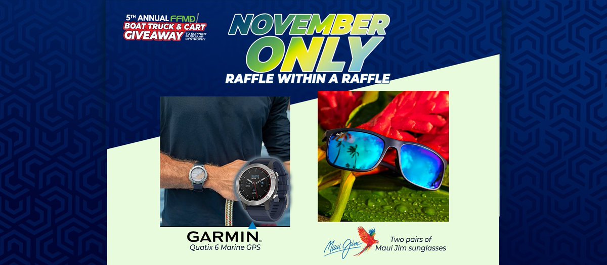 It’s a “raffle within a raffle” for November. Check it out at ffmdraffle.org &amp; enter to win &amp; support #musculardystrophy   #ffmd #giveaway #raffle #evergladesboats #yamahaoutboards #mauijim #garmin #fordtrucks #mda #boating #boats #muscle #boattrader #NovemberChallenge