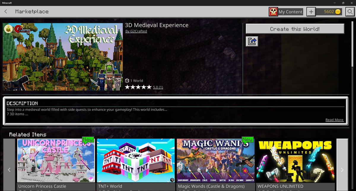 Step into a medieval world filled with side quests to enhance your gameplay! This world includes...
+ 7 3D items
+ Medieval cannon with unique behaviors
+ 4 custom NPC's
+ Medieval castle at spawn
+ By <a href="/KeyyardStudio/">Keyyard Studio</a> in partnership with <a href="/G2Crafted/">G2Crafted</a> 

marketplace.minecraft.net/en-us/pdp?id=7…