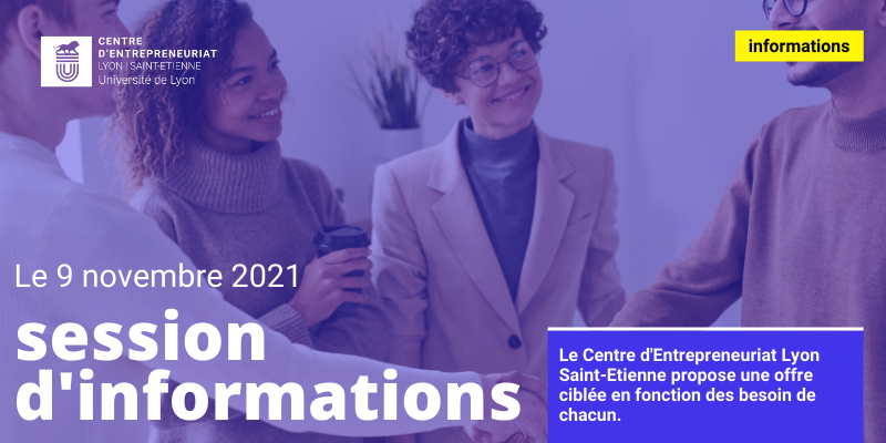 Agenda - Session d’informations
De l’#idéation à l’#accélération, un #programme vous correspond. 
Le Centre d’Entrepreneuriat vous propose une session d’informations pour découvrir ses programmes. 
📆 mardi 9 novembre à 12h.
✔ Inscription : bit.ly/3bzAoW8