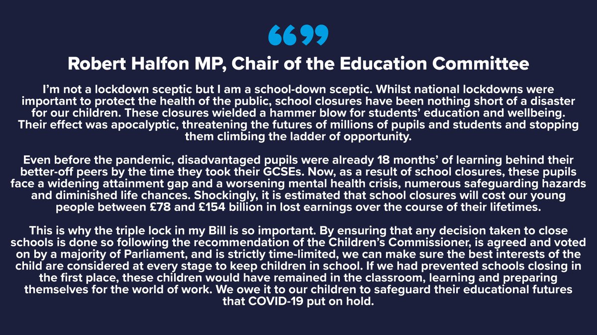 1/ I'm delighted that the Bill I'm introducing is backed by both the current Children's Commissioner, <a href="/Rachel_deSouza/">Dame Rachel de Souza</a> and the former Children's Commissioner, <a href="/annelongfield/">Anne Longfield</a>. 

Working with the inspirational <a href="/UsforThemUK/">UsForThemUK 🌟</a>, this Bill would protect millions of pupils...