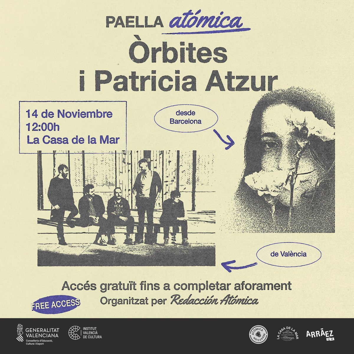 Redaccionatomic's tweet photo. 14 de novembre nova Paella Atòmica: Òrbites i Patricia Atzur a La Casa de la Mar 🥘

Accés gratuït fins a completar aforament! 🆓 https://t.co/c69AhAuqZj