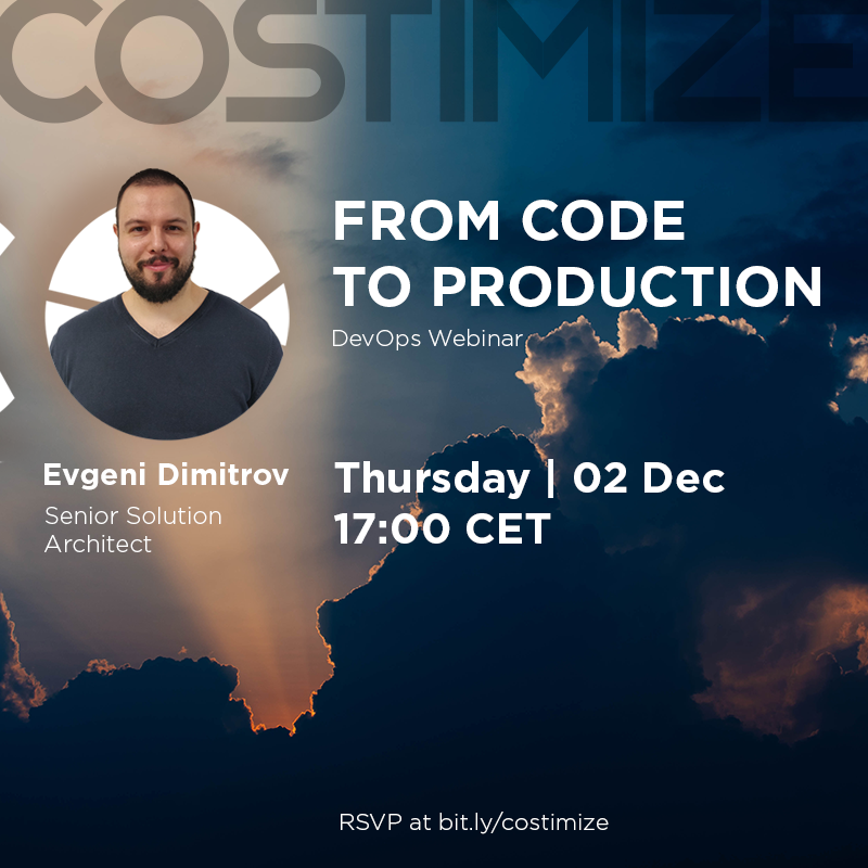 CostimizeIo's tweet photo. Costimize's first webinar will take place on Thursday, December 02.2021 at 17:00 CET. 

Our Senior Solution Architect, @evgdim will speak on automating the process of creating, building and deploying infrastructure in the cloud. 

RSVP now: https://t.co/5jWewBQpr9 https://t.co/tdCaynpwMS