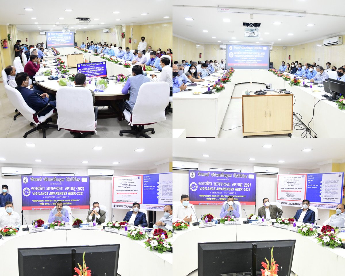 CVO_WCL's tweet photo. Valedictory function of the VAW-2021 was conducted at WCL HQ. The CMD, CVO, D(P), D(T)/O, D(F) attended the function alongwith other members of Team WCL.@CVCIndia @TeamWCL @CoalIndiaHQ @CoalMinistry
#vigilanceawarenessweek2021 https://t.co/z8vNp98lqR