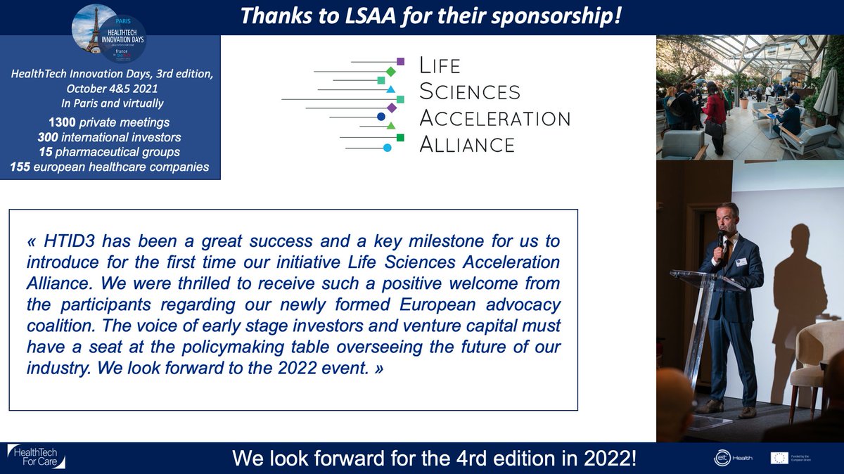 For their first participation, we would like to thanks <a href="/LSAAlliance/">Life Sciences Acceleration Alliance</a>  for their sponsorship for HTID3! We were honoured to welcome LSAA who during HTID announced the launch of LSAA! Thanks again and we hope to see you next year !
Watch their Keynote: lnkd.in/dWWep-vs