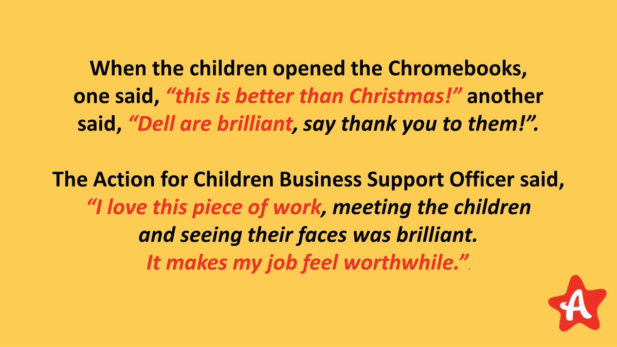 AfCInspireIT's tweet photo. Action for Children identified children who had been keeping up with home learning using only their parent’s smart phones. Thanks to @DellTechUK, each child has been loaned a Chromebook to improve their academic achievements further as they start at secondary school this year. https://t.co/lIMWpHXKqU