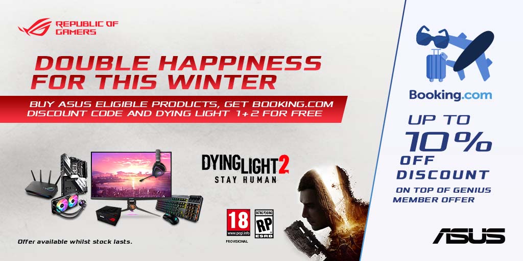 Ebuyer's tweet photo. Get in the game with this GREAT DOUBLE-OFFER and save on selected @ASUS gaming products.
🤑 It’s a WIN-WIN situation! 🤑
👉 https://t.co/aq6ZoRh9Te
#ASUS #DyingLight2 #DoubleOffer https://t.co/nGkbkNLL0k