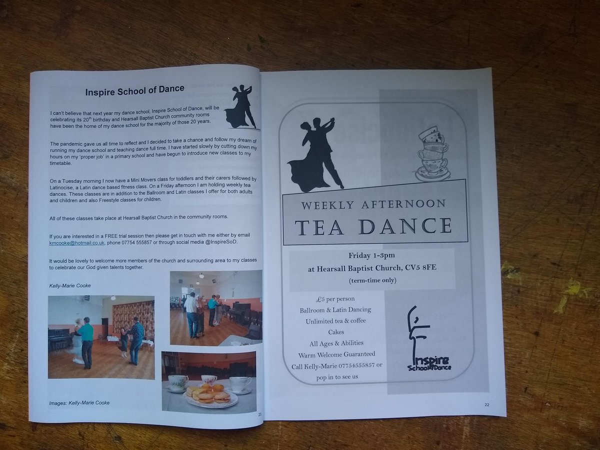 InspireSoD's tweet photo. So excited to spot us in the Hearsall Baptist Church publication 'The Messenger'. Thank you for the feature. https://t.co/pdWlZyFGLc @TheIDTA 
#magazine #article #thankyou #November2021 #coventry #dance #dancers #ballroomdancing  #freestyledance #socialdance #socialdanceworld https://t.co/4PbsOzaSNS