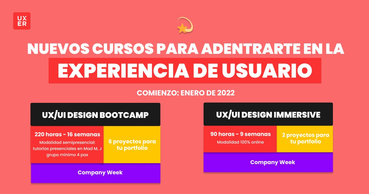 uxerschool's tweet photo. 🔊 ¡Tenemos novedades! 

🤘 Hoy lanzamos nuestros nuevos cursos para adentrarse en el mundo del #UXUIDesign: El UX/UI Design Bootcamp y el UX/UI Design Immersive.

👉¿Te apuntas? https://t.co/GHc4PDaGqR https://t.co/sTYSeu8DU3