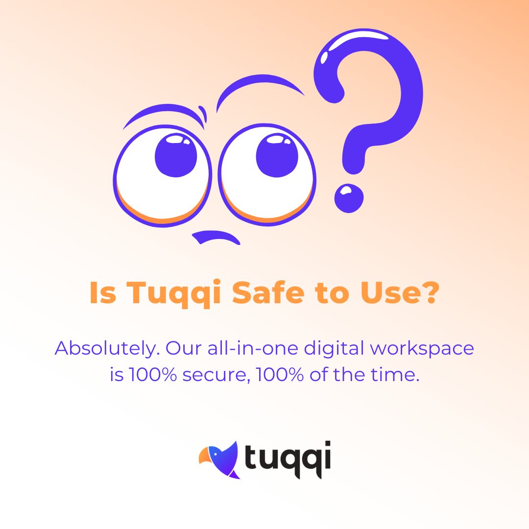 iTuqqi's tweet image. Is it safe to use Tuqqi? 🤔

𝗬𝗲𝘀!  

If you are looking for more information on security at Tuqqi, please visit our website for more details: tuqqi.com/security-at-tu… 

#Thefutureofwork #CRM #tasksmanagement #projectmanagement #allinone #technology #AI #InternetOfThings  #Tuqqi