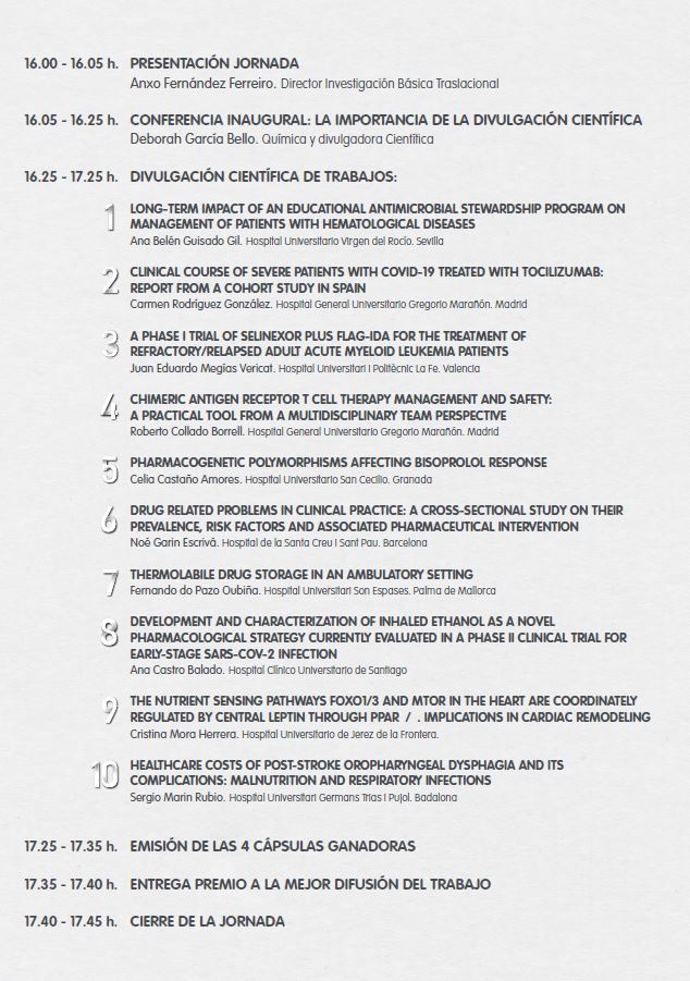 sefh_'s tweet photo. 🔬👩‍🔬👨‍🔬Desde la SEFH queremos celebrar la #SemanaDeLaCiencia con la Jornada "DIVULGA SciencE-FH"

🗓️miércoles 10 nov, 16h

👉Se expondrán los 10 mejores trabajos presentados a #capsulasSEFH  
👉Conferencia inaugural (La importancia de la divulgación científica): @deborahciencia https://t.co/H7hA04uplU