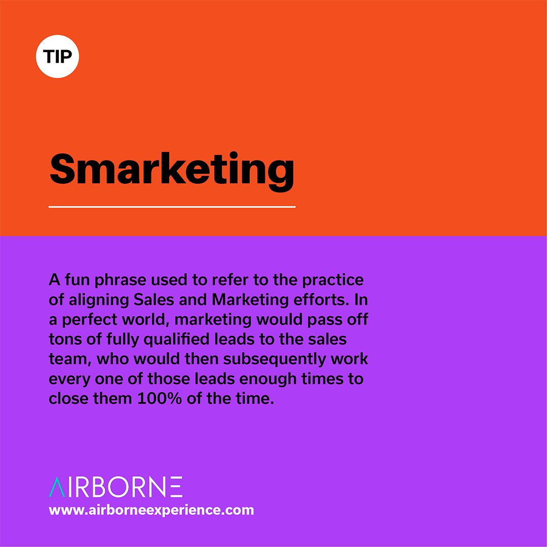 AirborneExp's tweet photo. Smarketing

It’s important for Marketing and Sales to align efforts to impact the bottom line the best they can through coordinated communication. https://t.co/97cgFYGwDV