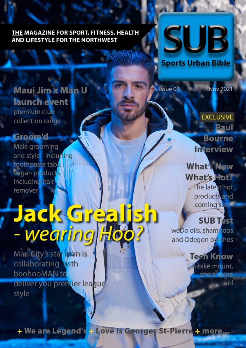 SUBMagazine1's tweet photo. We are so excited to share with you the November issue of Sub Magazine. In this issue we feature @JackGrealish @Tyson_Fury @ManUtd Players and @GeorgesStPierre We interview Paul Bourne of SolePT and all the regular features Whats Hot, Whats New, Techknow, SUBtest and Groom´d https://t.co/05FVI7qjCu