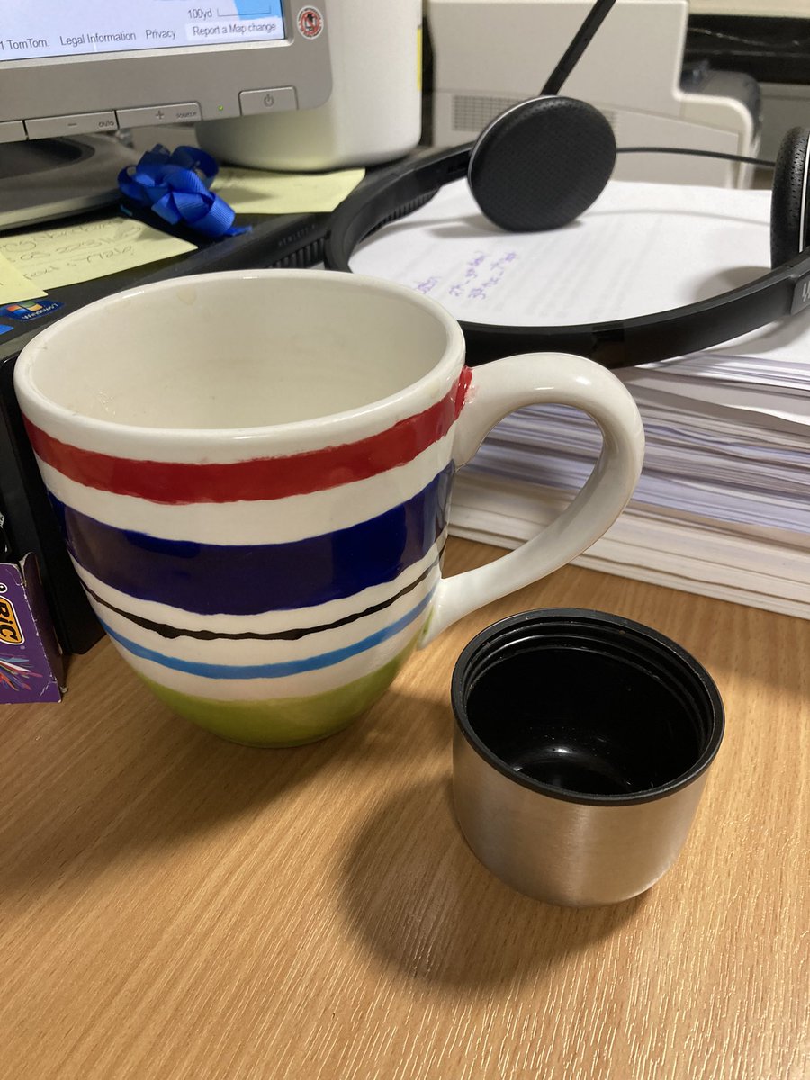StephMackentyre's tweet photo. One is my cup and the other is @JPFFMWright βs but whose is whose π€ #hotdesking #traveltypes #BBCRadio https://t.co/w2yT2ZJndS